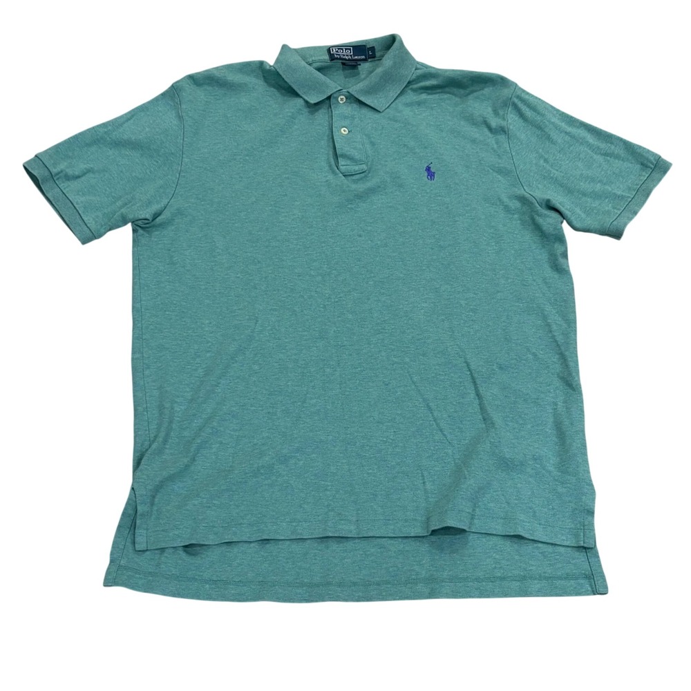 Polo Ralph Lauren Mens Large Short Sleeve Polo Shirt Heathered Teal Green Purple